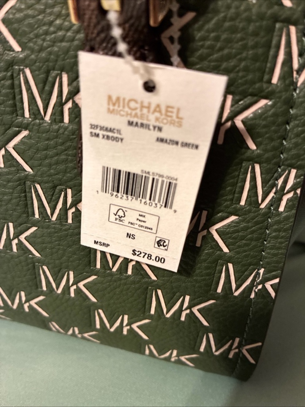 Michael kors ladies Marilyn Amazon green small crossbody purse - Picture 4 of 9